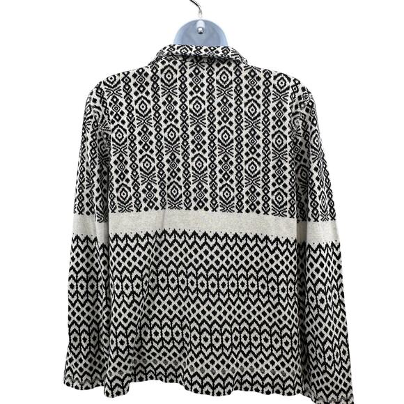Talbots Sweater WMNS M Black White Fair-Isle Half Zip Pullover Winter Chalet Top - Picture 7 of 10